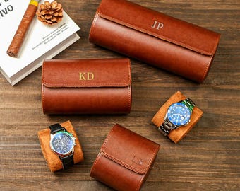 Porta orologi a rotolo per 3 orologi, scatola porta orologi in pelle personalizzata, regali di Natale, custodia da viaggio per orologi da uomo, regalo per lui, porta orologi da viaggio inciso