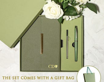 Personalized Leather Notebook Set with Engraved Name,Custom Color Options, Custom Leather Journal，Gift Box & Pen for Graduation Season Gifts