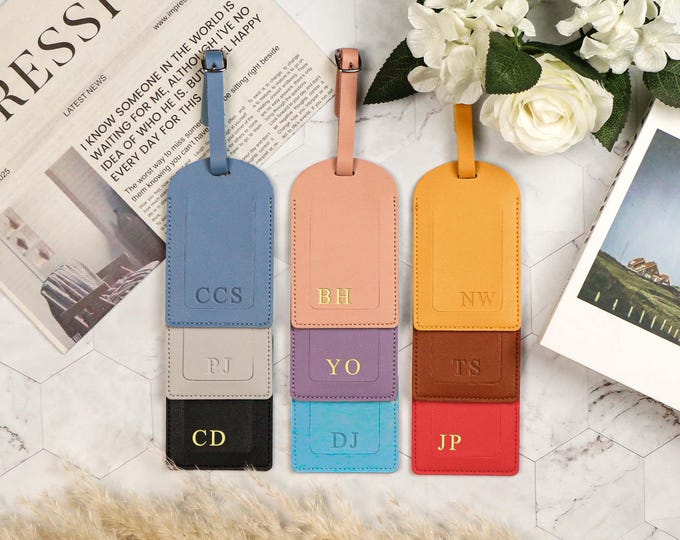 Personalized Vegan Leather Luggage Tags, Wedding Party Favors,Engraved Monogram Luggage Tags,Custom Luggage Tags,Suitcase Tags,Travel Gifts.