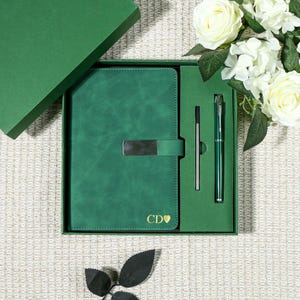 Juego de diario de cuero personalizado, cuaderno de cuero personalizado, cuaderno de cuero vegano A5 con termoimpresión, cuaderno con iniciales como regalo, regalos para el Día del Padre.