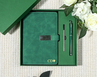 Custom Leather Journal Set,Personalized Leather Notebook ,thermoprint A5 Vegan Leather Notebook,Initial Notebook Present，Father's Day Gifts.