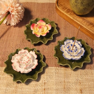 Gradient Ceramic Lotus Incense Holder, Lotus Leaf Plate, Zen Meditation Decor, Yoga Gift, Home Decor, Mother's Day Gift