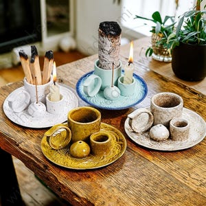 Ceramic Incense Burner - Circular Tray, Candle Holder, Palo Santo, Smudge Bowl, Aromatherapy Decor, Meditation - Energy Cleansing Dish