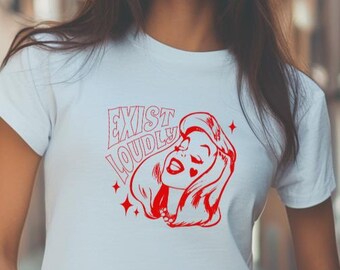 Exist Loudly y2k baby tee Shirts for girl trendy crop tops 90s style y2k baby tee woman aesthetics shirt funny meme shirt baby tee feminist