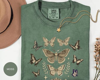 Vintage Butterfly Comfort Colors Shirt: Boho Cottagecore Tee, Goblincore T-shirt, Gift for Butterfly Lover, Bug tshirt, Botanical Shirts