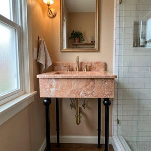 Pink Violet Marble Vanity Sink with Brass Frame – Luxurious Stone Basin for Elegant and Timeless Bathroom Decor and Design M5M002