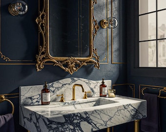 Calacatta Marble Sink, Luxury White Stone Vanity, Handcrafted Marble Basin with Brass Legs, Elegant Bathroom Vanity, Custom Calacatta Sink