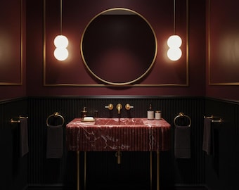 Burgundy Fluted Marble Sink | Wall Hanging Vanity | Dramatic Natural Stone Bathroom Design Statement Piece M5M71
