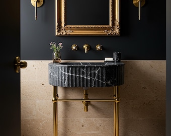 Custom Marble Sink Vanity – Natural Stone Sink with Marble Sink, Console Sink for Powder Room, Elegant Bathroom Design M3M029