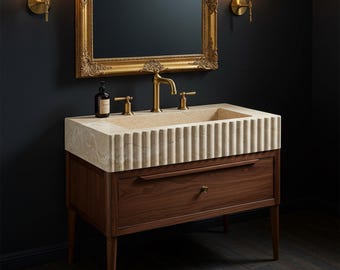 Farmhouse Style Marble Sink – Elegant Antique Vanity with Rustic Vessel and Travertine Countertop for a Stunning Finish M5F78