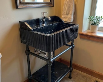 Timeless Beauty with a Custom Marble Sink – Wall Mounted Design with Unique Vessel and Stone Vanity for a Luxe Look M5M010