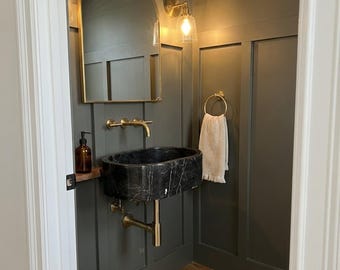 Pietre Notte Hand Carved Wall Mounted Marble Sink, Luxury Bathroom Statement Piece