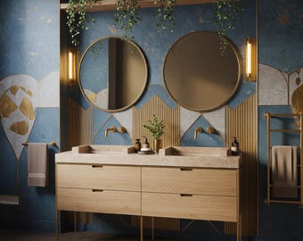 Travertine Marble Double Sink – Natural Stone Sink Basin, Bathroom Vanity Top Sink for Contemporary Luxury Interior Design M5F42