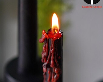 Gothic Blood Red Core Candle, Hand-Poured Black Obsidian, Sweet Spicy Scent