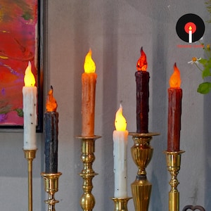 Primitive Flickering Flameless Taper Candles with Timer, Realistic Drip Wax Look LED Candles, Rustic Farmhouse Gothic Home Decor