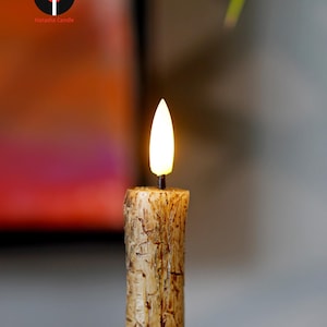 Rustic Birch & Bark Flameless Candles – Realistic LED Taper Candles Woodland Home Decor, Cozy Cabin Fireplace Lights Single Candle B