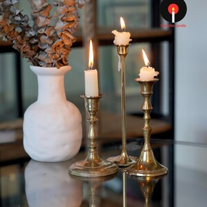 Vintage Brass Candlestick Holder Set, Curated Brass Candle Holders, Antique Style Taper Candle Stands, Old World Home Decor image 3