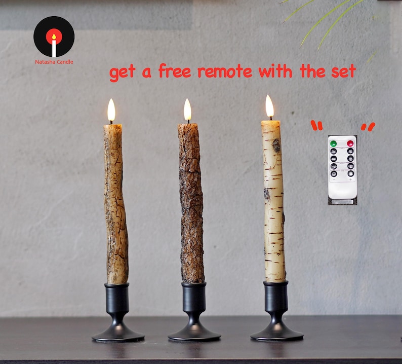 Rustic Birch & Bark Flameless Candles – Realistic LED Taper Candles Woodland Home Decor, Cozy Cabin Fireplace Lights image 13