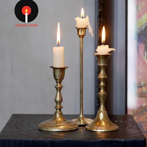Vintage Brass Candlestick Holder Set, Curated Brass Candle Holders, Antique Style Taper Candle Stands, Old World Home Decor （S）Set of 3