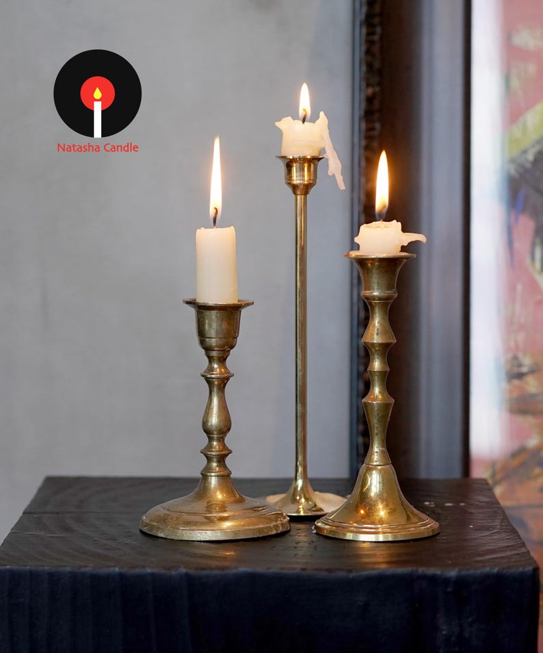 Vintage Brass Candlestick Holder Set, Curated Brass Candle Holders, Antique Style Taper Candle Stands, Old World Home Decor （S）Set of 3
