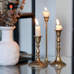Vintage Brass Candlestick Holder Set, Curated Brass Candle Holders, Antique Style Taper Candle Stands, Old World Home Decor image 5