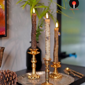 Rustic Birch & Bark Flameless Candles – Realistic LED Taper Candles Woodland Home Decor, Cozy Cabin Fireplace Lights image 14