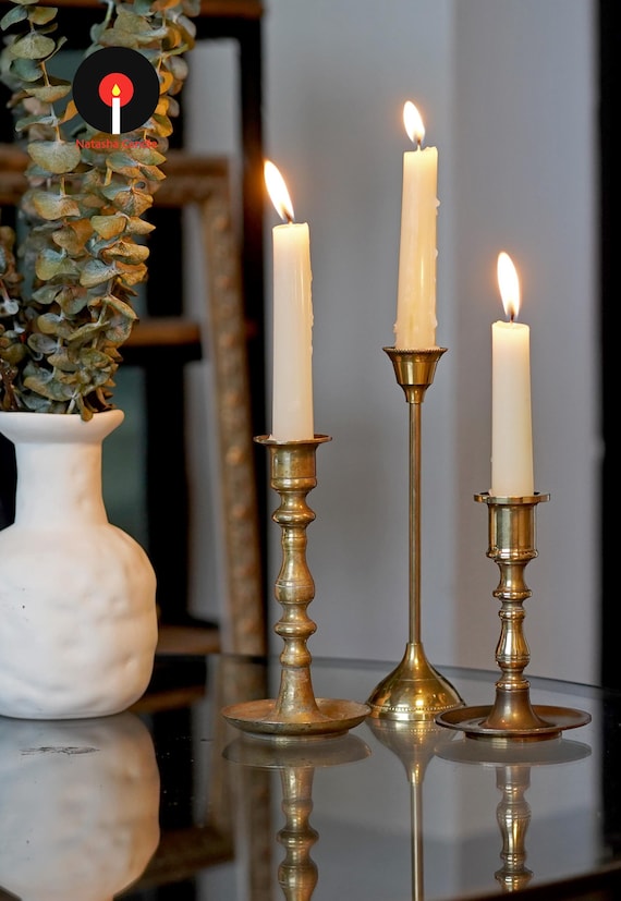 Vintage Brass Candlestick Holder Set, Curated Brass Candle Holders, Antique Style Taper Candle Stands, Old World Home Decor