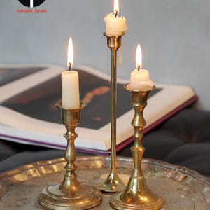 Vintage Brass Candlestick Holder Set, Curated Brass Candle Holders, Antique Style Taper Candle Stands, Old World Home Decor image 4