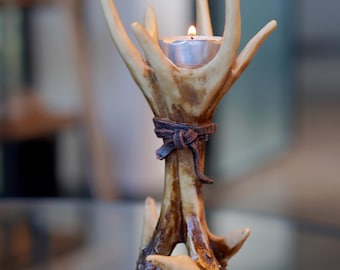Faux Deer Antler Candle Holder, Rustic Resin Tealight Holder, Woodland Cabin Decor, Hunting Lodge Decor, Nature Lover Gift, Gothic Decor