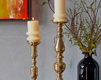 Vintage Brass Candlestick Holder, Tall Elegant Taper Candle Stand, Antique Patina Brass Decor, Classic European Style, Rustic Home Accent