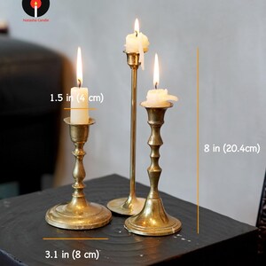 Vintage Brass Candlestick Holder Set, Curated Brass Candle Holders, Antique Style Taper Candle Stands, Old World Home Decor image 7