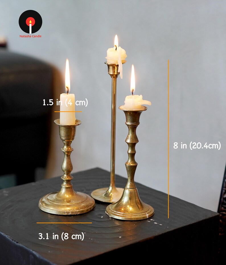 Vintage Brass Candlestick Holder Set, Curated Brass Candle Holders, Antique Style Taper Candle Stands, Old World Home Decor image 7