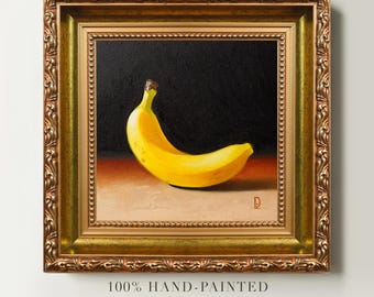 Hand-Painted Banana Oil Painting, Framed Kitchen Still Life