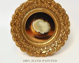 Miniature Coconut Oil Painting: Gold Frame, Tiny Kitchen Still Life