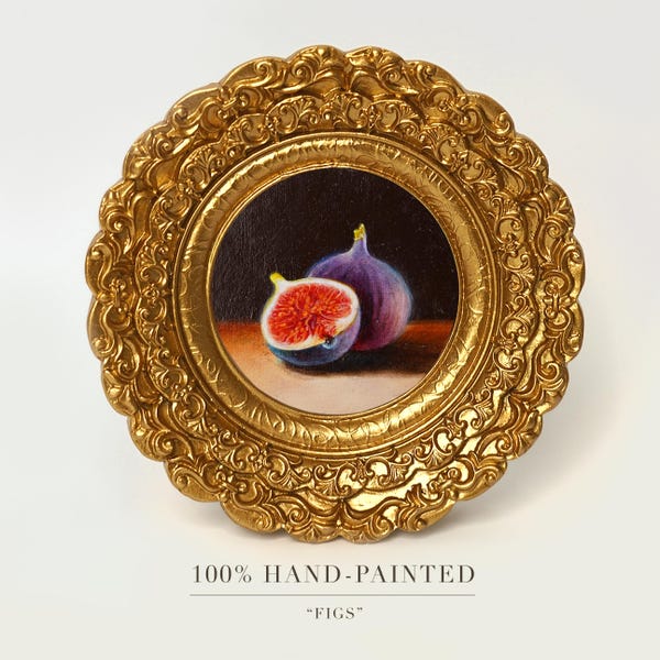 Framed Fig Oil Painting: Vintage Gold Frame, Kitchen Still Life