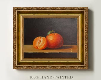 Original Tangerine Oil Painting, Hand-Painted Still Life, Tangerine Canvas Art, Framed Wall Art, Kitchen Painting Gift, Fruit Fine Art