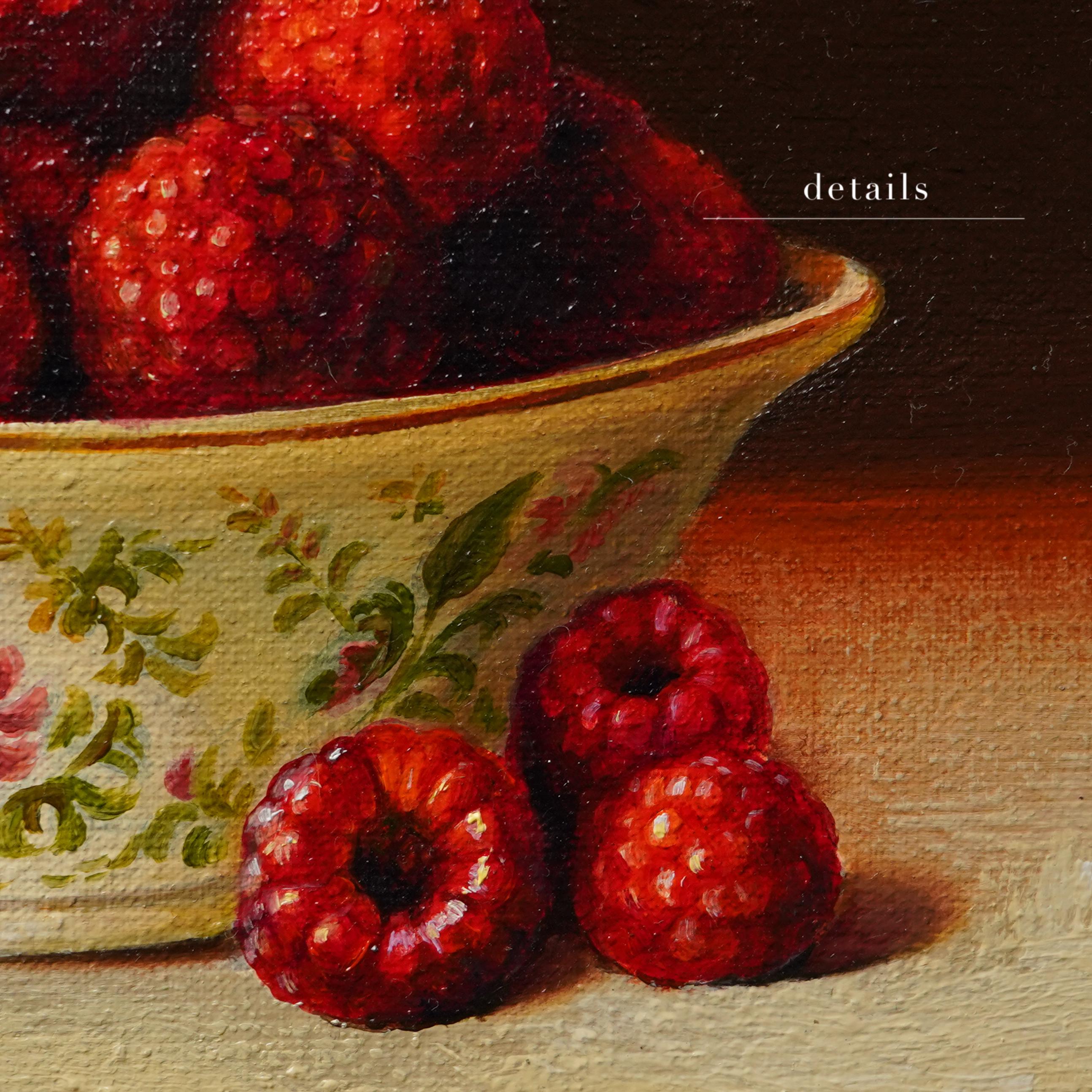 Painter Raspberry Original Oil Painting, Raspberries in Ceramic Bowl, Hand-painted Still ...