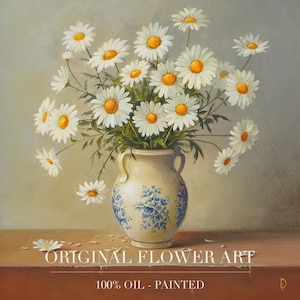 Original Daisies Oil Painting, Hand-Painted Still Life, Daisies Canvas Art, Handmade Gift, Gold-Framed Wall Art, Home Decor Gift, Flower Art