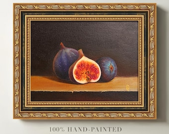 Original Figs Oil Painting, Hand-Painted Fruit Still Life, Framed Canvas Wall Art, Kitchen Decor