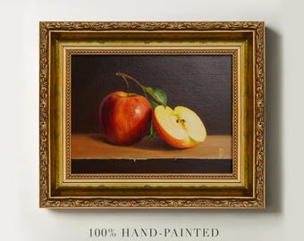 Original Apples Oil Painting, Hand-Painted Still Life, Apple Canvas Art, Oil Painting, Framed Home Decor Wall Art, Kitchen Decor Gift