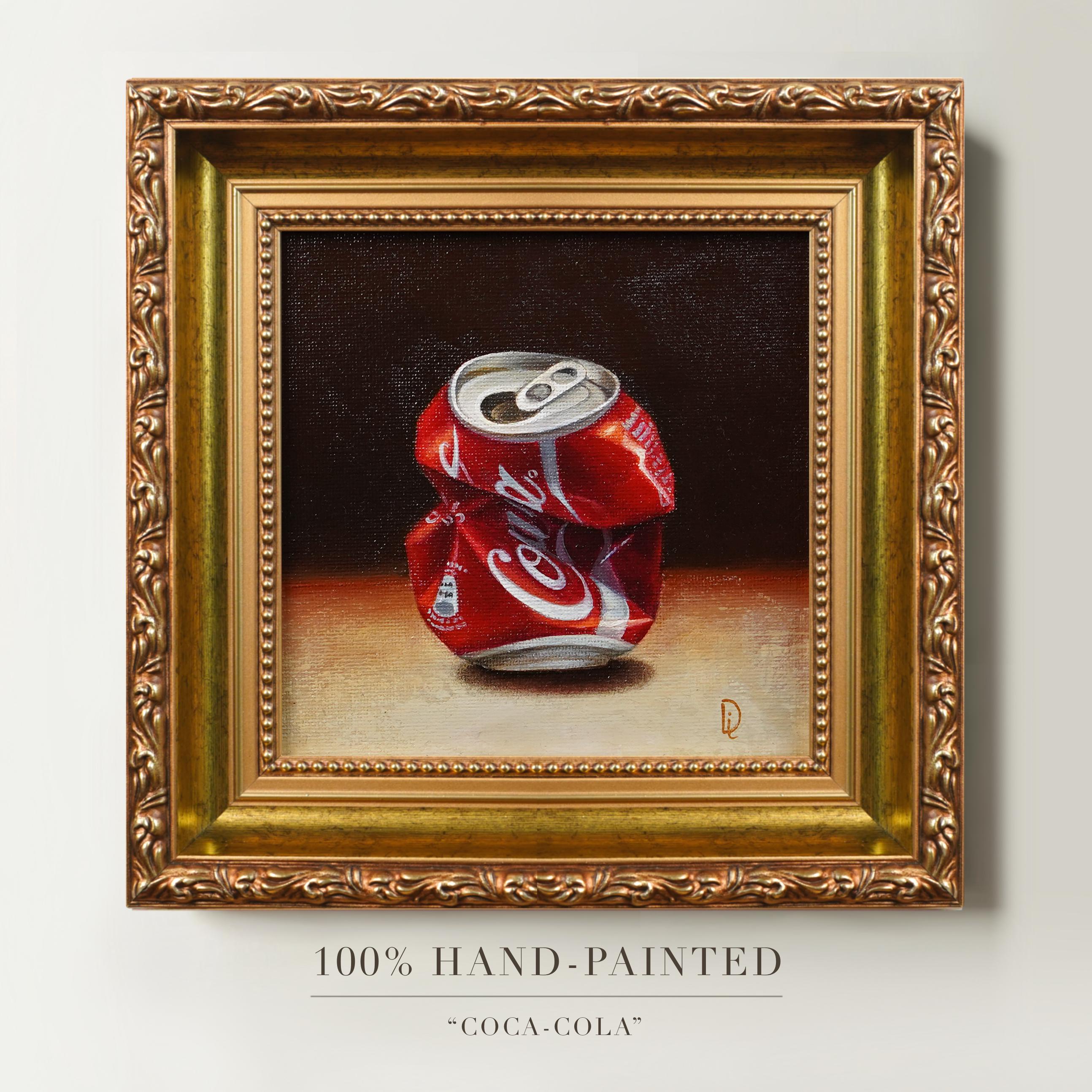 Original Coca-cola Can Oil Painting, Crushed Coke Can Still Life