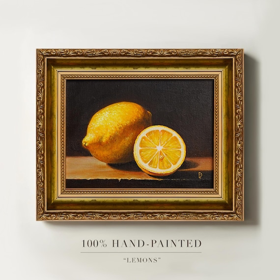 100% Original Lemon Hand-Painted Oil Painting, Original Lemon Painting, Oil Painting on Canvas, Oil Still Life, Home Decor, Framed Wall Art