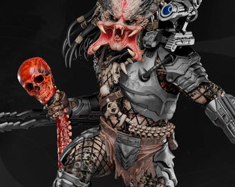 Estatua de Predator Ultimate Hunter / Arte corporal completo de acechador de la jungla pintado a mano