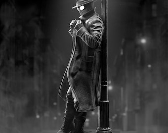 Retro Noir Vigilante Statue | 1930s Detective Style Dark Hero Resin Art