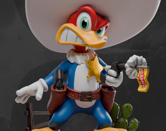 Estatua del Pájaro Loco / Figura clásica de dibujos animados pintada a mano