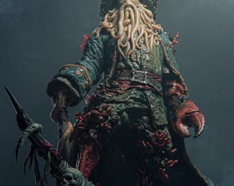 Estatua de Davy Jones de Piratas del Caribe / Figura del Capitán Maldito pintada a mano