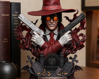 Hand-Painted Alucard Bust | Dark Gothic Anime Gunslinger Resin Art