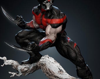 Estatua definitiva de Wolverine / Figura pintada a mano con traje táctico negro y rojo