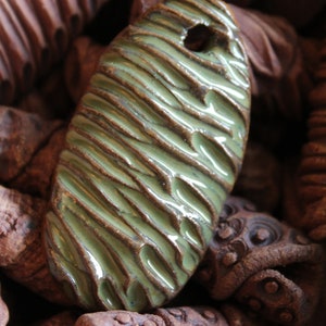 Cocoon: Green Textured Clay Adjustable Cord Necklace N701 image 1