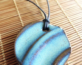 Ocean Waves: Wheel Thrown Clay Adjustable Cord Necklace N614